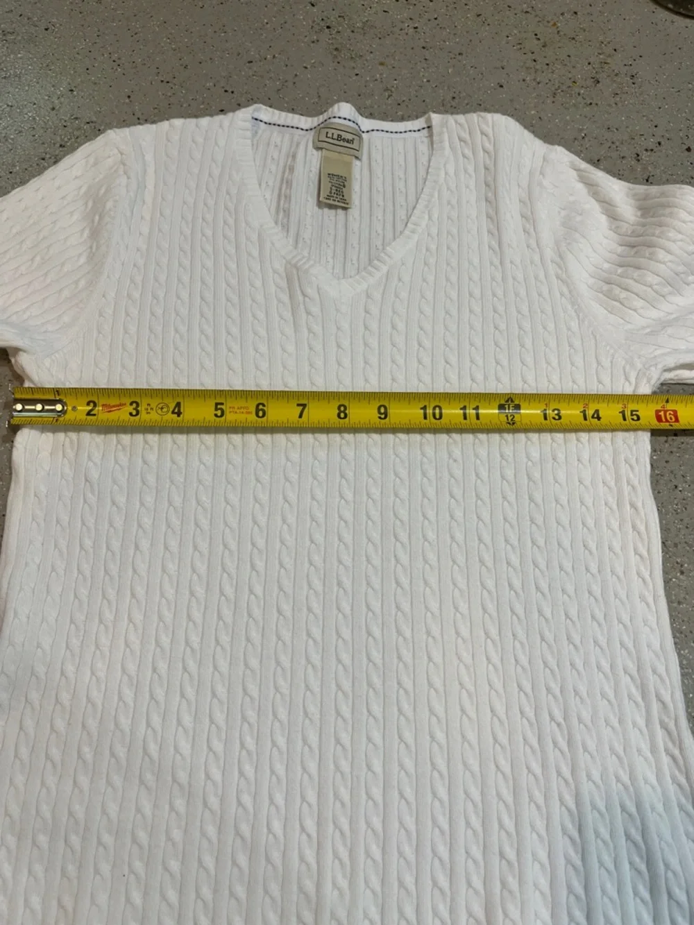 LL BEAN LIGHTWEIGHT THREE QUARTER SLEEVE CABLE KNIT V NECK SWEATER WHITE SIZE S
